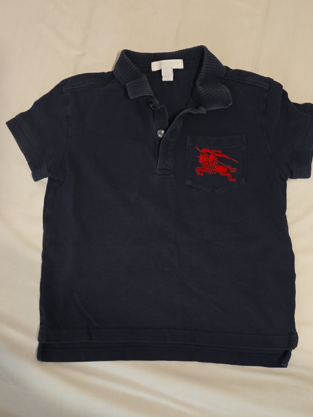 Burberry Navy Polo with Red Logo Chest Pocket